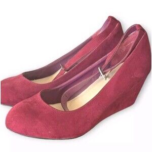 Torrid Wedge Heels Women's 11.5 Wide Merlot Faux Suede Ankle Strap